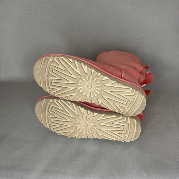 Women's Ugg Boots Size 7 Pink Bailey Bow Suede Wool Coquette Sold Out 1016225 - Picture 14 of 14